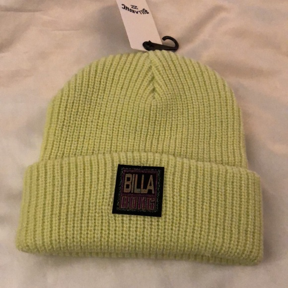 Billabong Walled Cuffed 100% Acrylic Ribbed Beanie Hat Light Green OS NWT - Picture 6 of 16